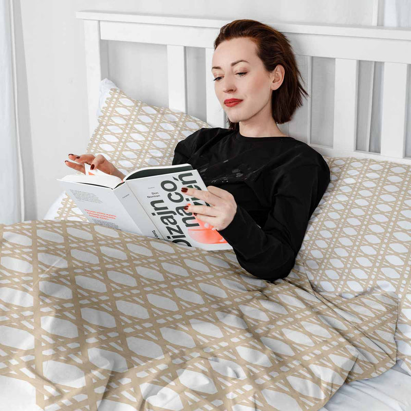 Juego de ropa de cama con manta terapéutica blanco con círculos beige