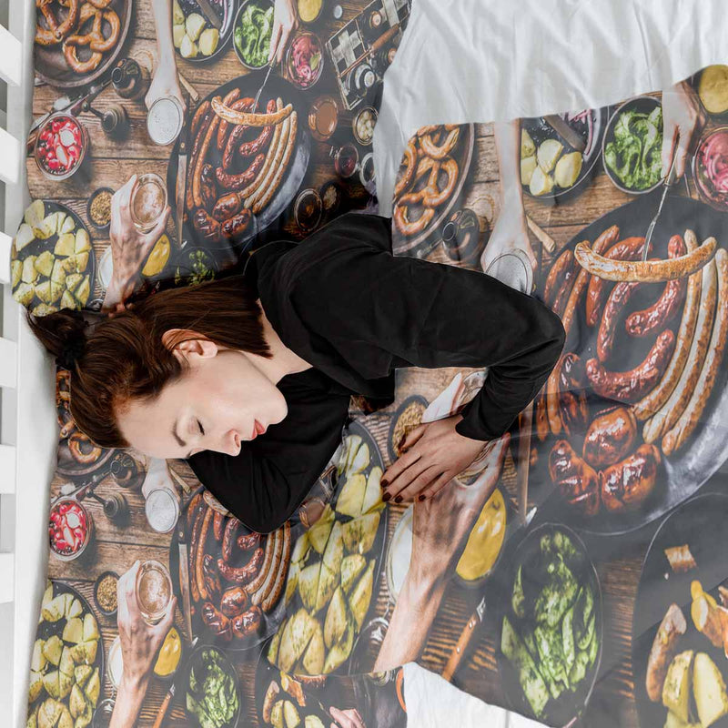 Set de ropa de cama con manta terapéutica y plato para salchichas