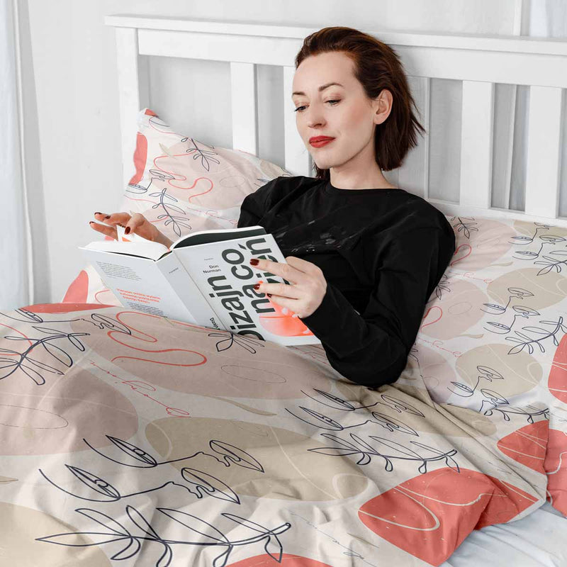 Manta terapéutica original - Funda de algodón beige con rostro abstracto