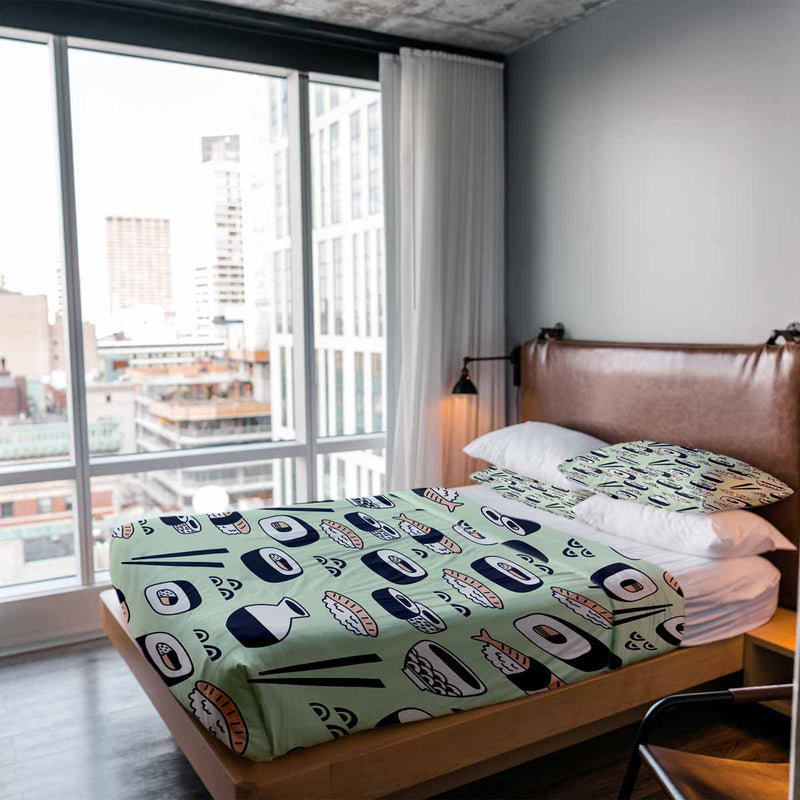 Manta terapéutica original - Funda de algodón verde claro con sushi