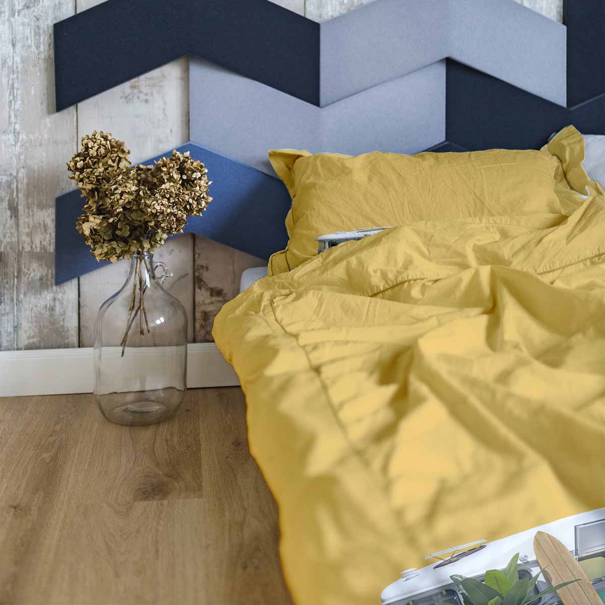 Set de ropa de cama con manta terapéutica amarillo con autobús