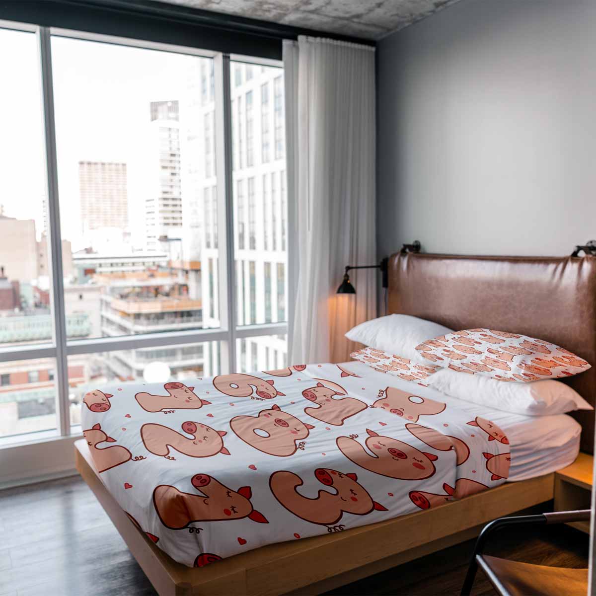 Set de ropa de cama para terapia con números y cerdos blanco