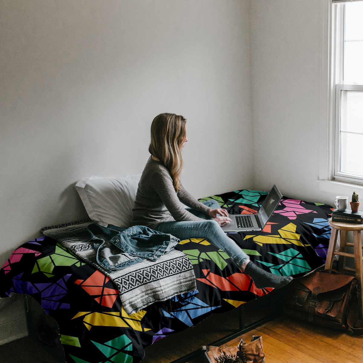 Set de ropa de cama con manta terapéutica Origami perro