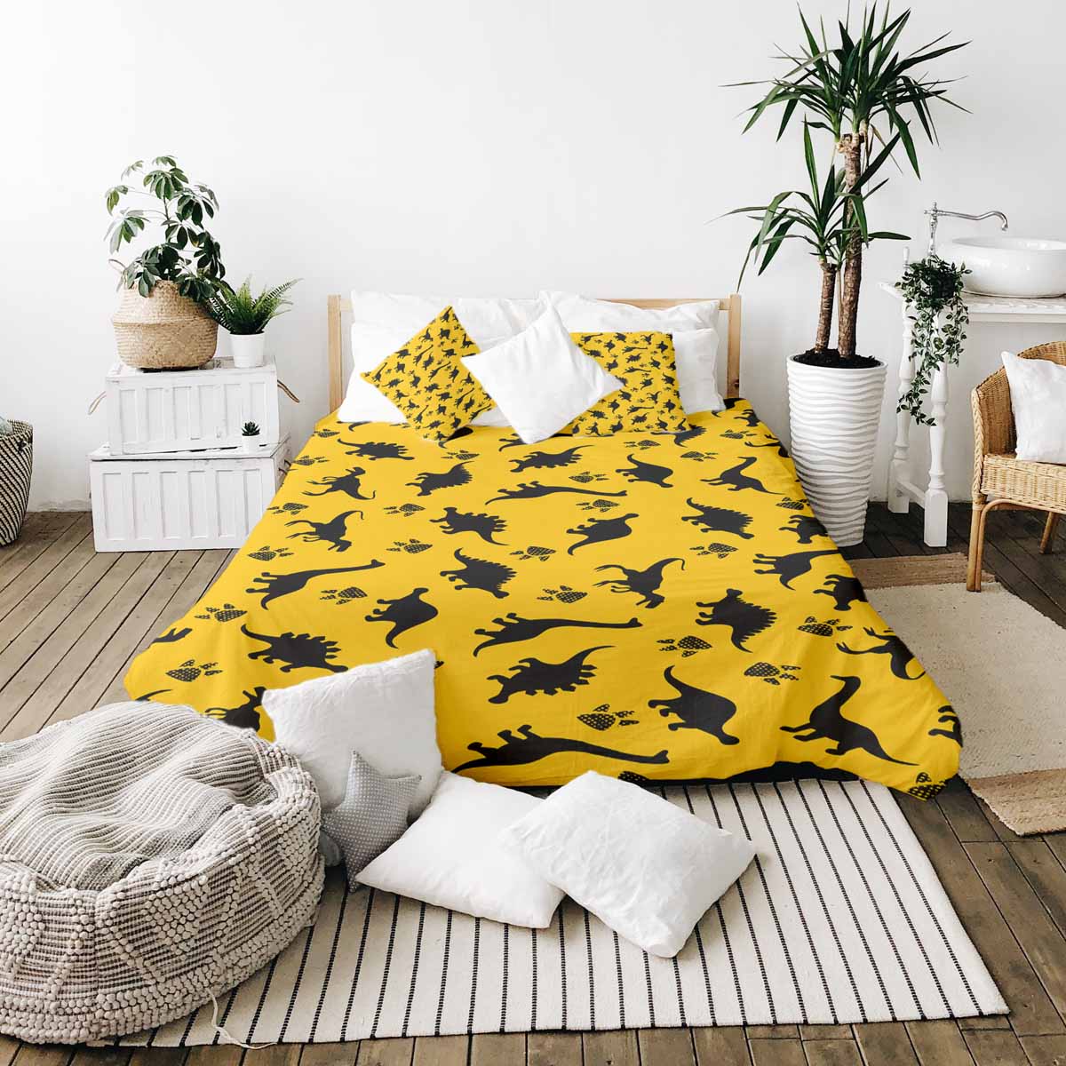 Juego de ropa de cama con mantas terapéuticas amarillo con dinosaurios