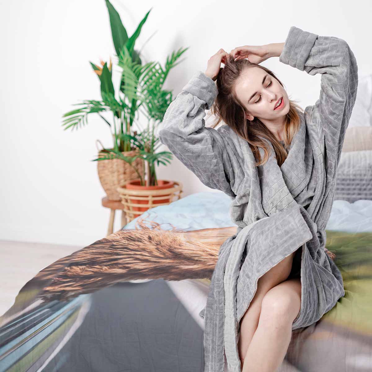 Juego de ropa de cama con manta terapéutica con perro en el coche