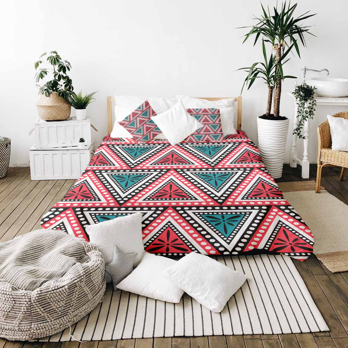 Set de ropa de cama con mantas terapéuticas y triángulos de colores