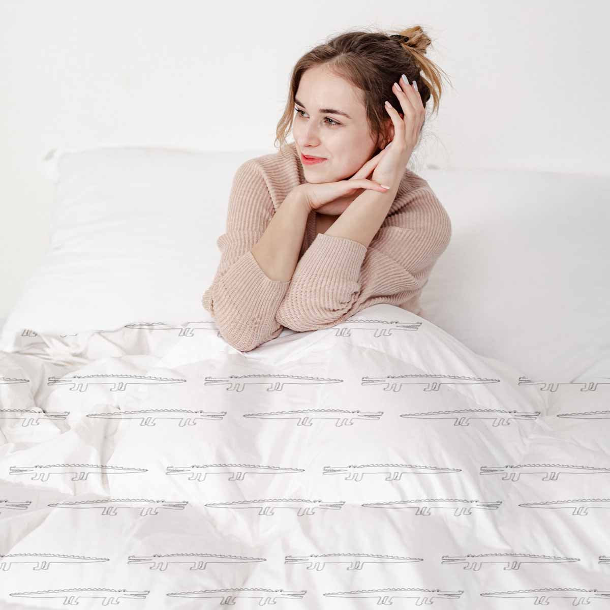 Manta terapéutica original - Funda de algodón blanca con cocodrilos