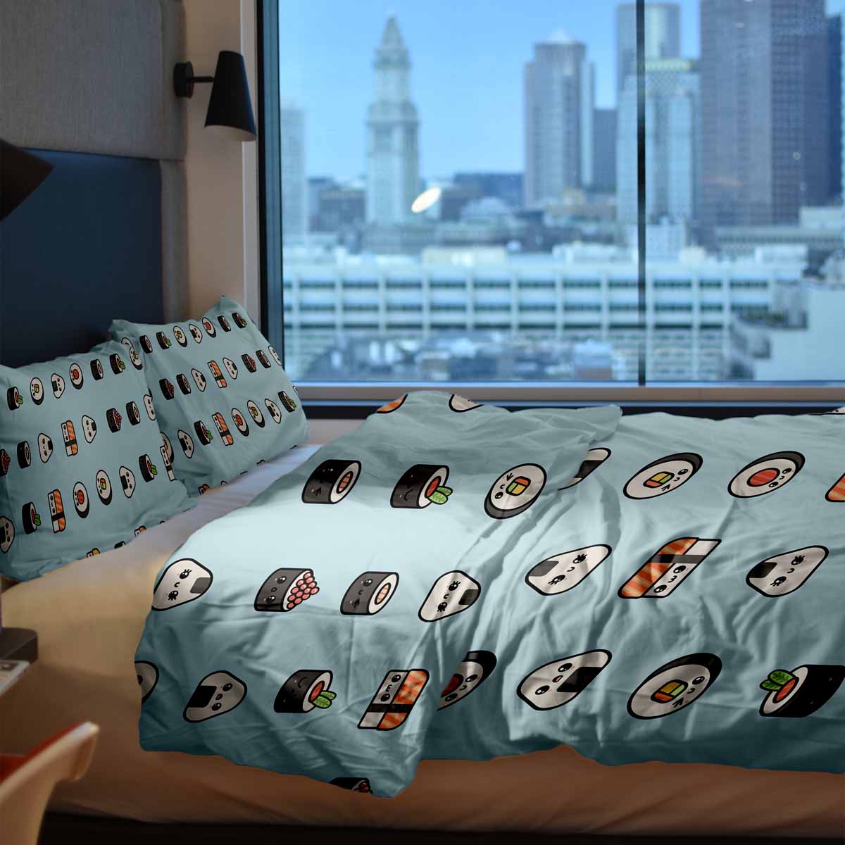 Manta terapéutica original - Funda de algodón azul claro con sushi