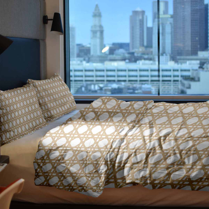 Juego de ropa de cama con manta terapéutica blanco con círculos beige
