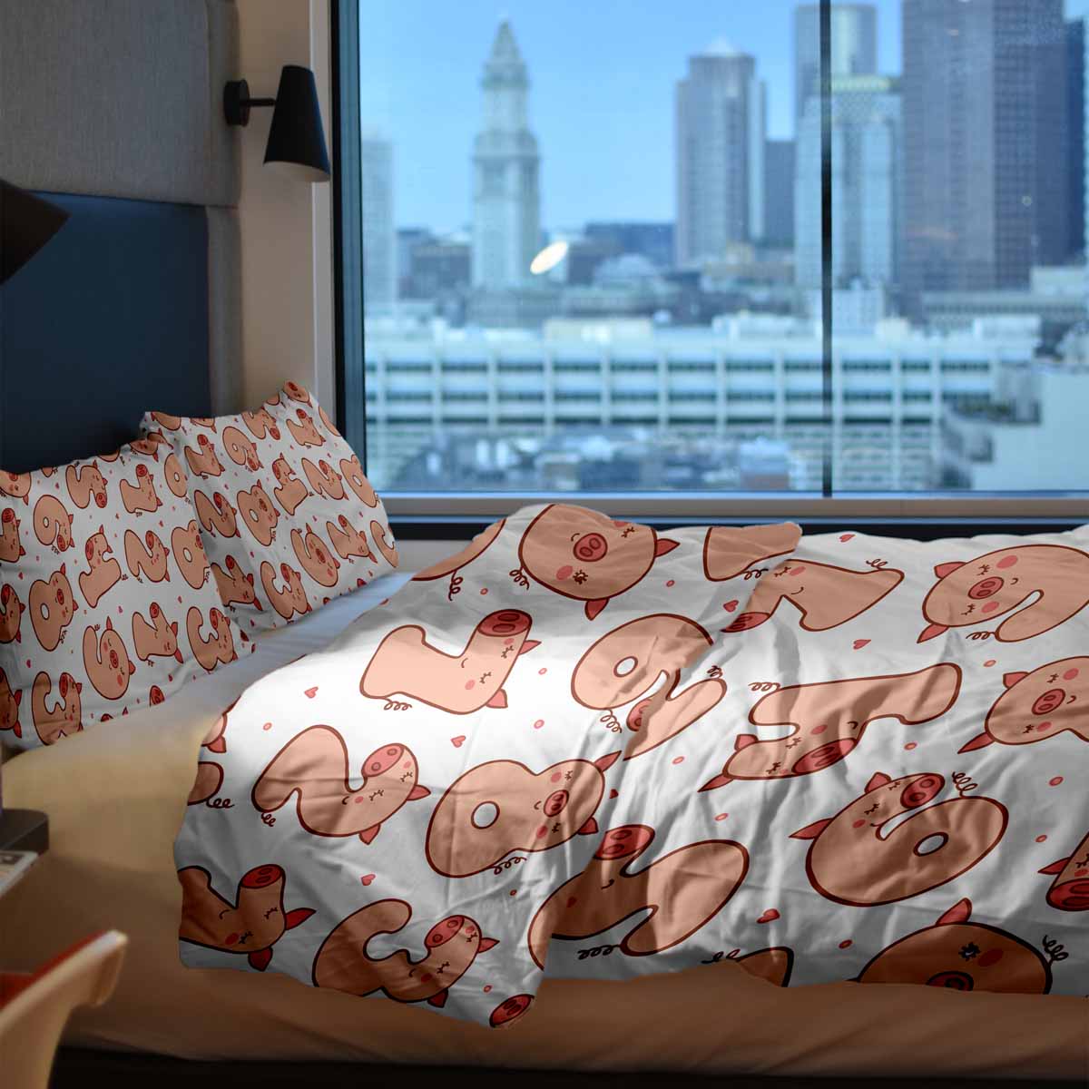 Set de ropa de cama para terapia con números y cerdos blanco