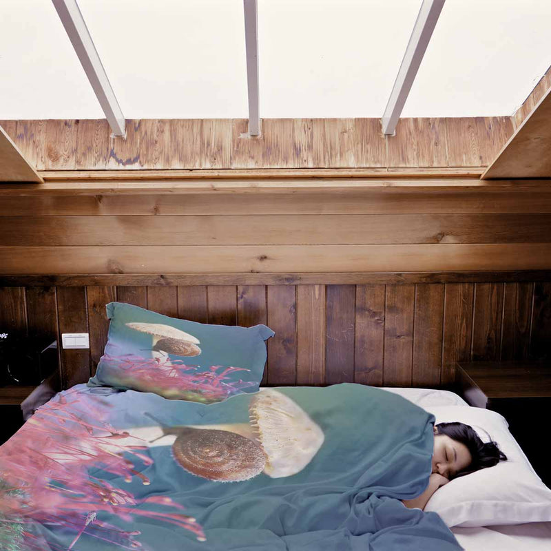 Set de ropa de cama con manta terapéutica con hongo y caracol