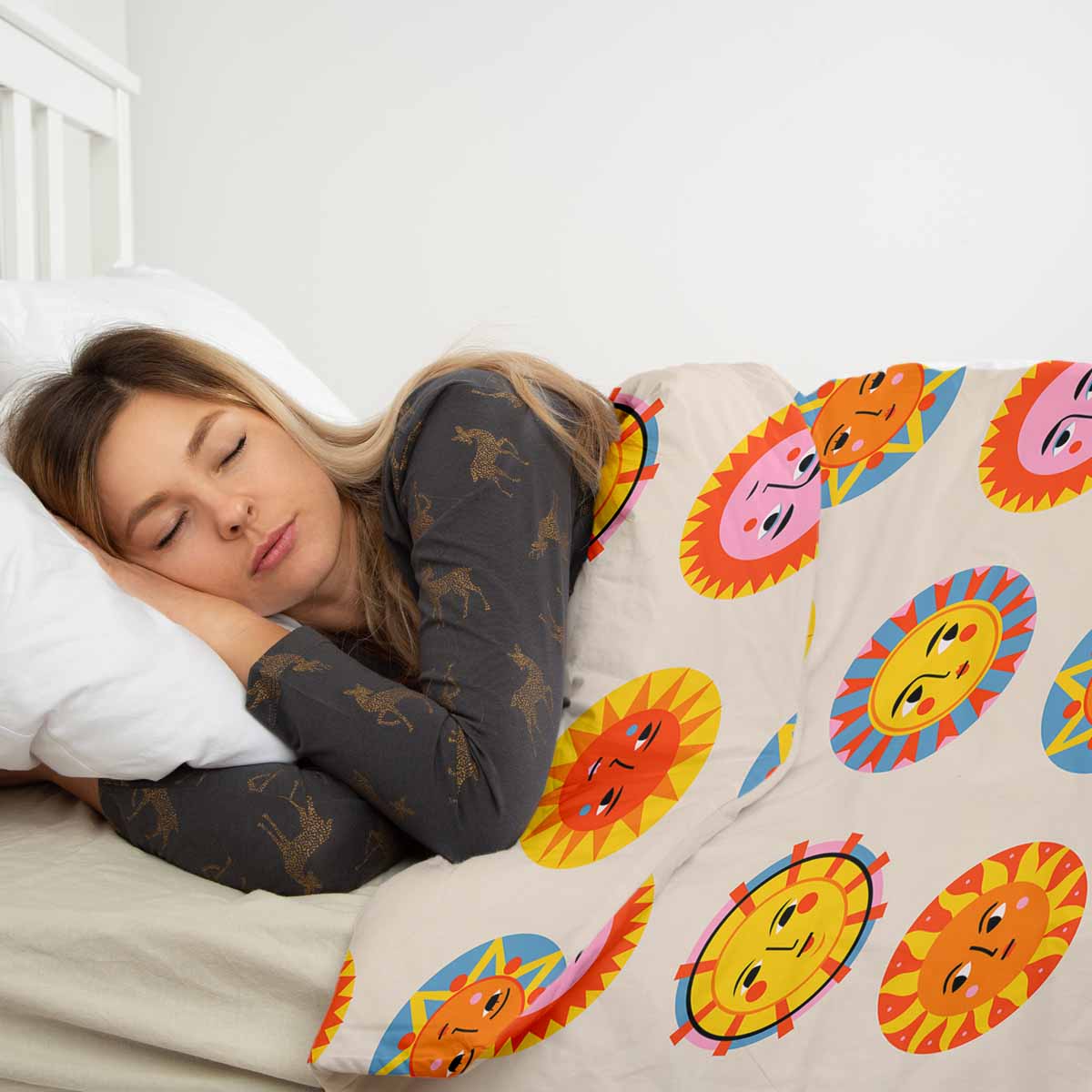 Set de ropa de cama con manta terapéutica beige con sol