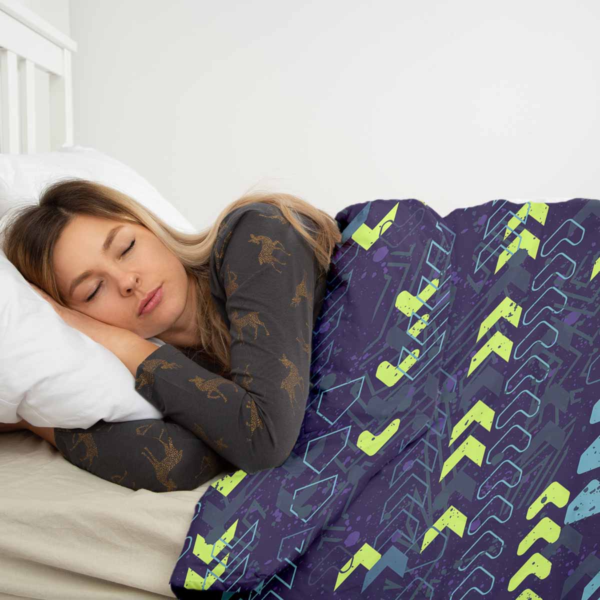 Set de ropa de cama con manta terapéutica azul oscuro con flechas