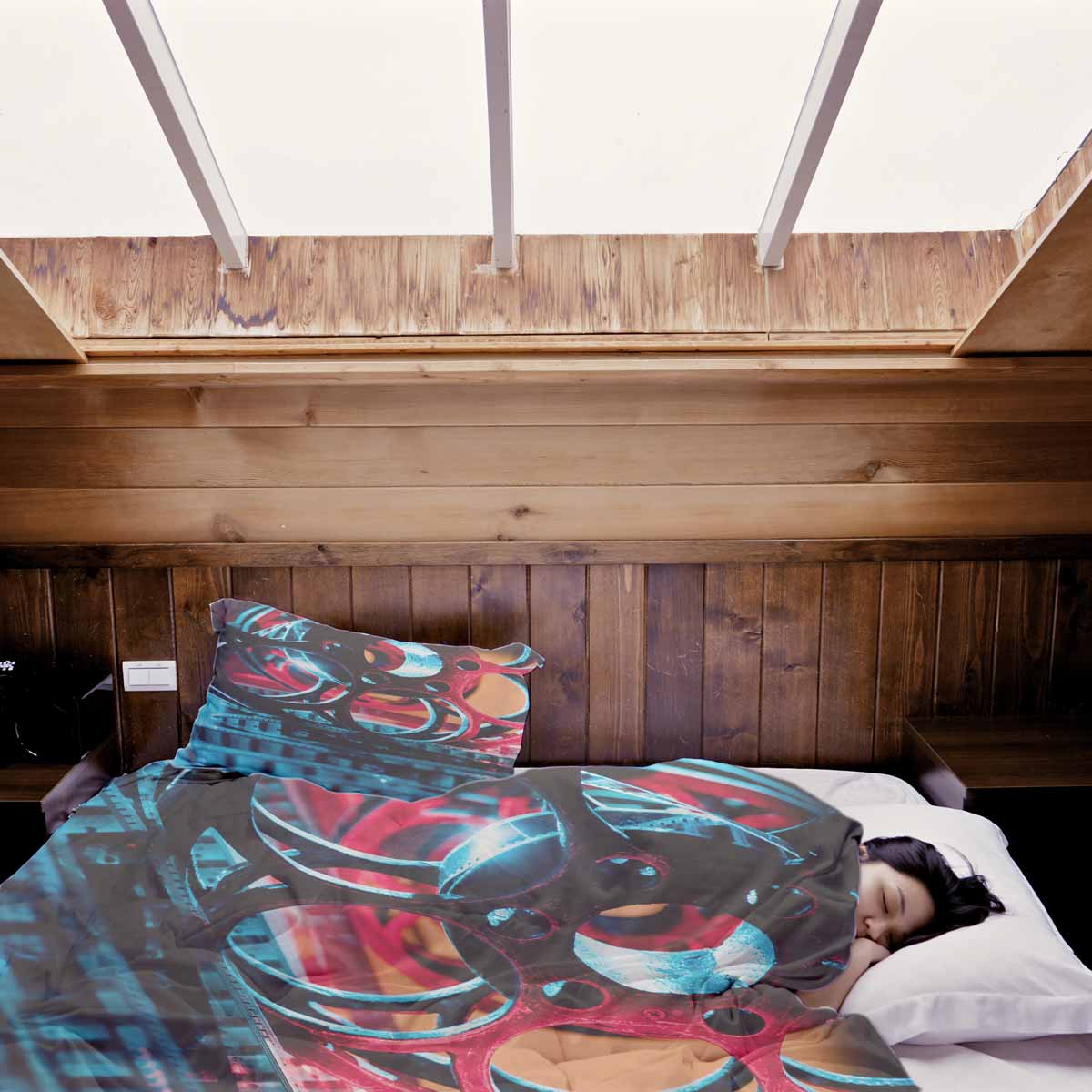 Juego de ropa de cama con manta terapéutica y mecanismo de reloj