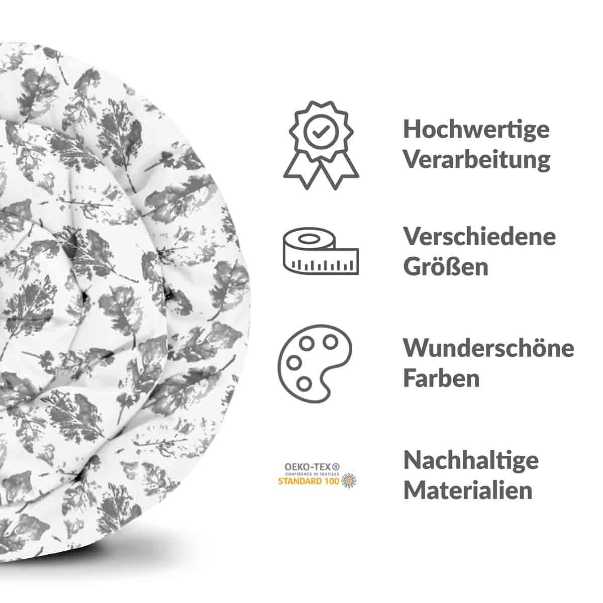 Manta terapéutica original - Funda de algodón blanca con hojas grises