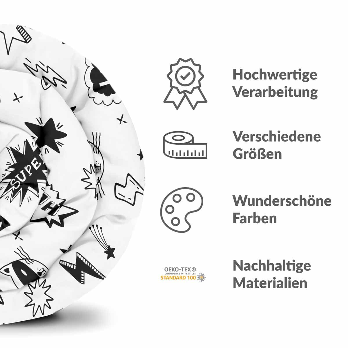 Juego de ropa de cama para terapia con mantas blancas con superhéroes