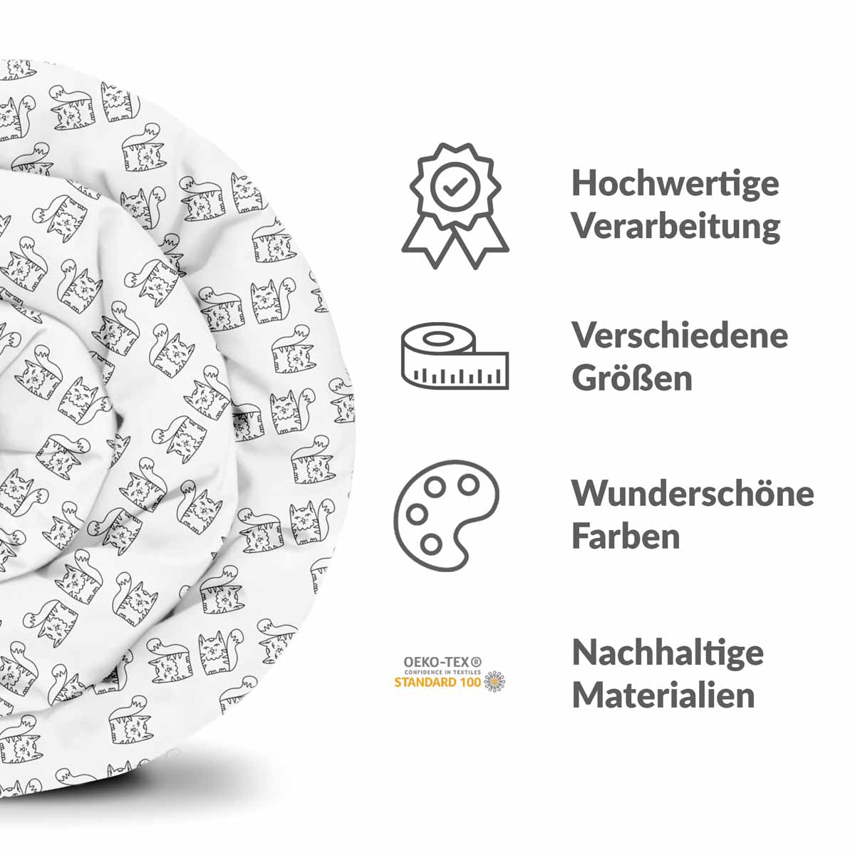 Manta terapéutica original - Funda de algodón blanca con gato