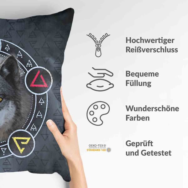 Almohada de salud gris con lobo