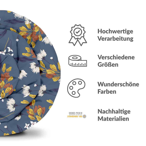 Set de ropa de cama con manta terapéutica azul con ramo de flores