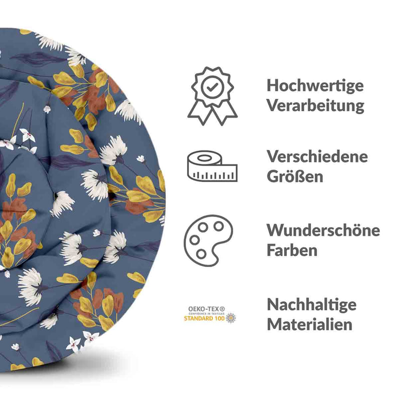 Set de ropa de cama con manta terapéutica azul con ramo de flores