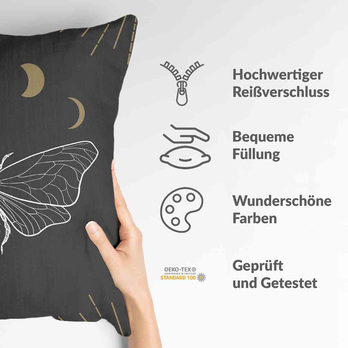 Almohada de salud negra con polilla