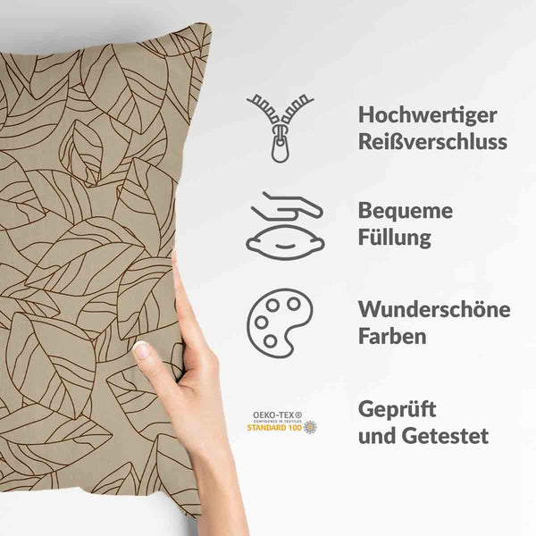Almohada de salud beige con forma de hoja negra