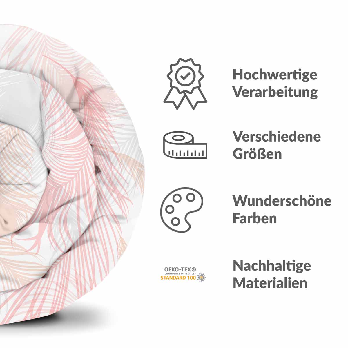 Manta terapéutica original - Funda de algodón blanca con plumas rosas