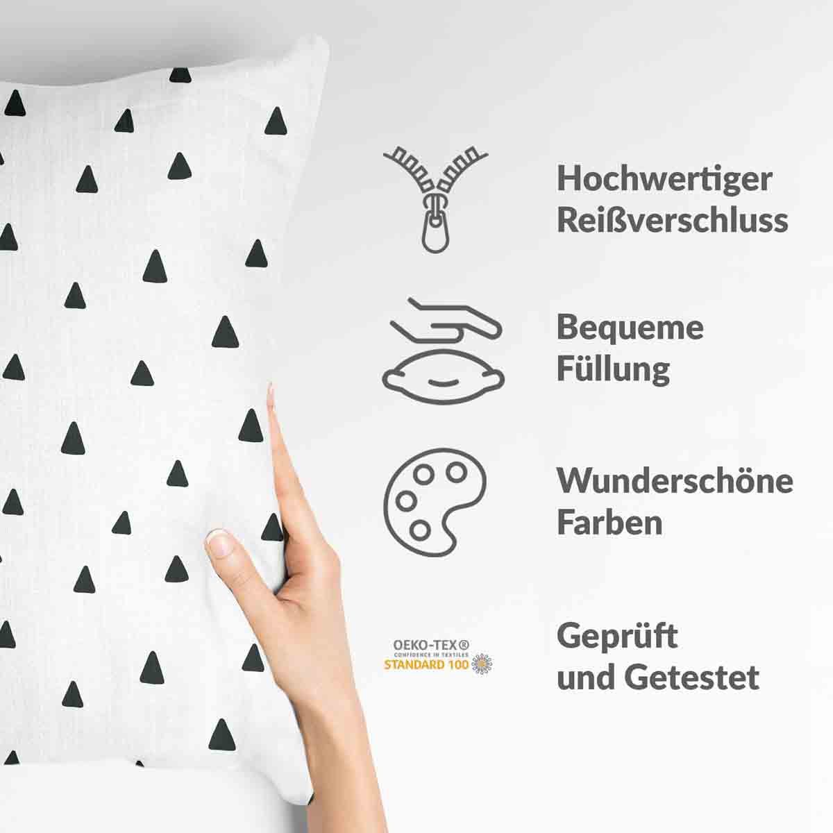 Almohada de salud blanca con triángulos en negro