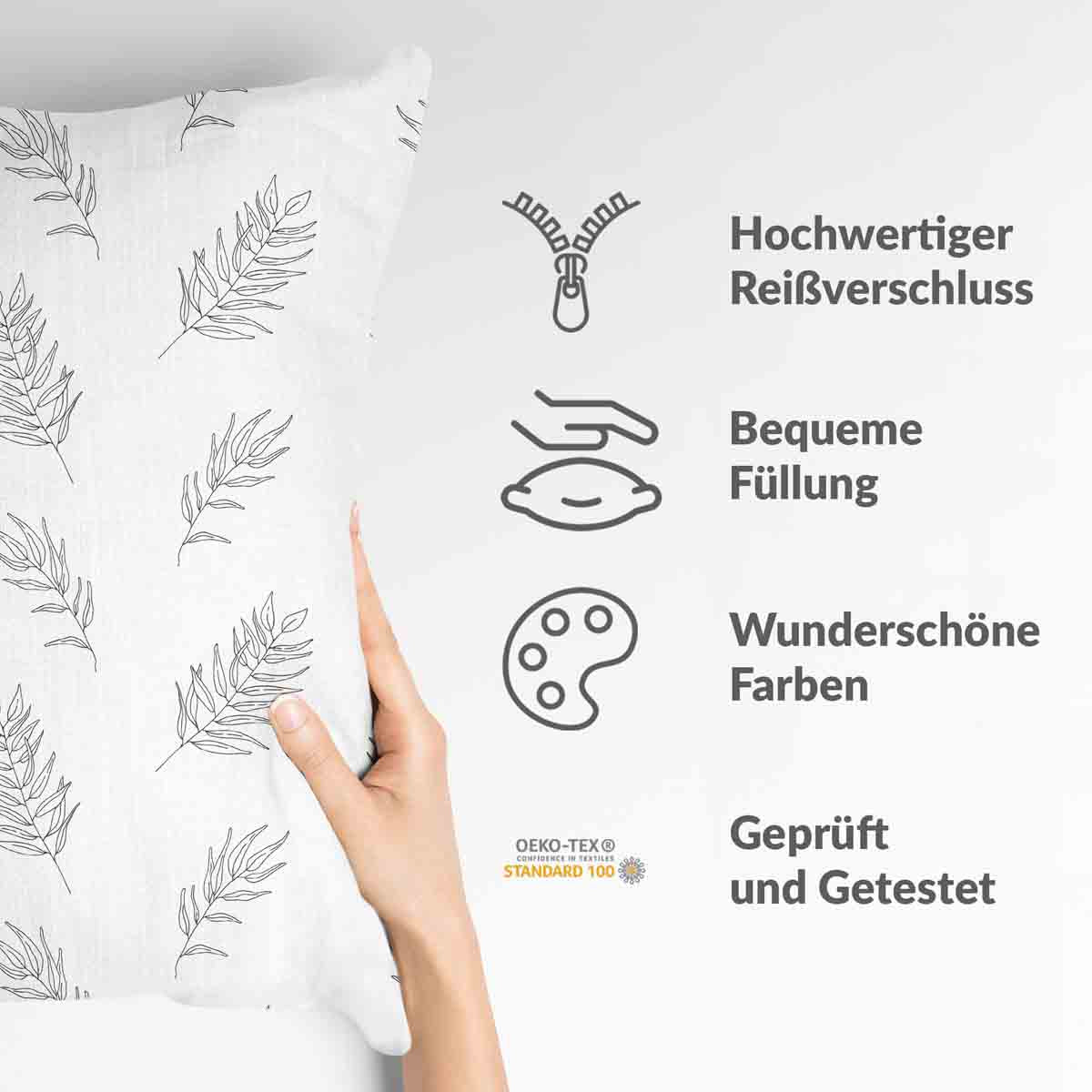 Almohada de salud blanca con ramas grises