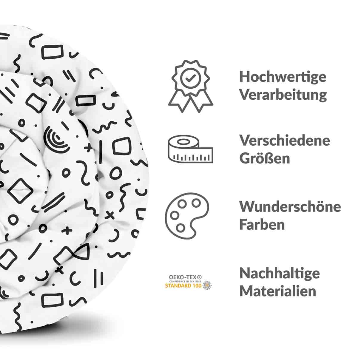 Manta terapéutica original - Funda de algodón blanca con formas en negro