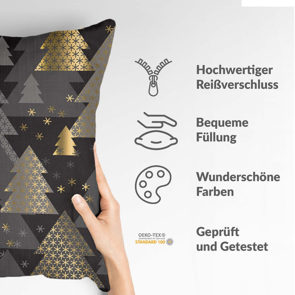 Almohada de salud con árboles de abeto dorados