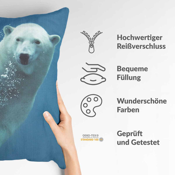 Almohada de salud azul con oso polar