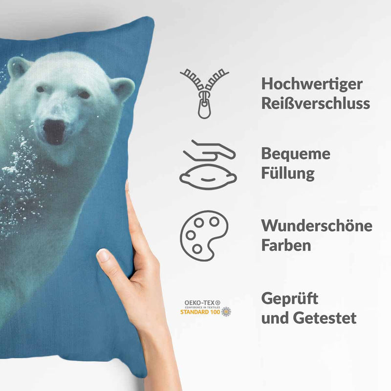 Almohada de salud azul con oso polar