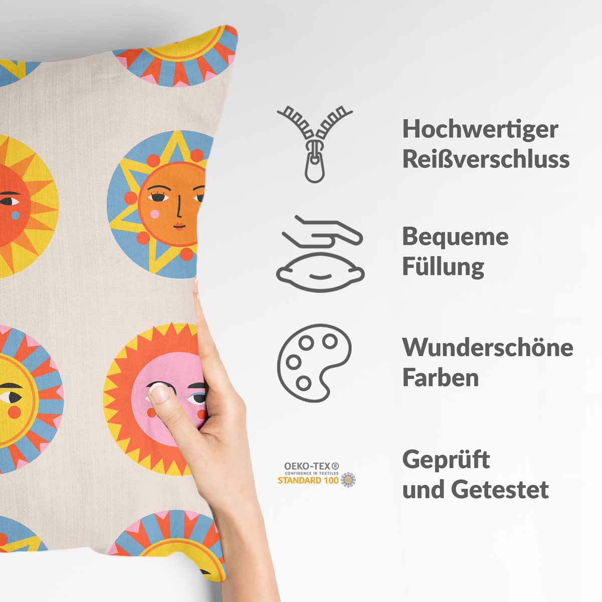 Almohada de salud beige con sol