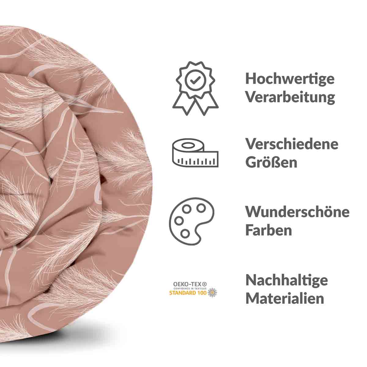 Set de ropa de cama con manta terapéutica en rosa antiguo con hierba de pampas