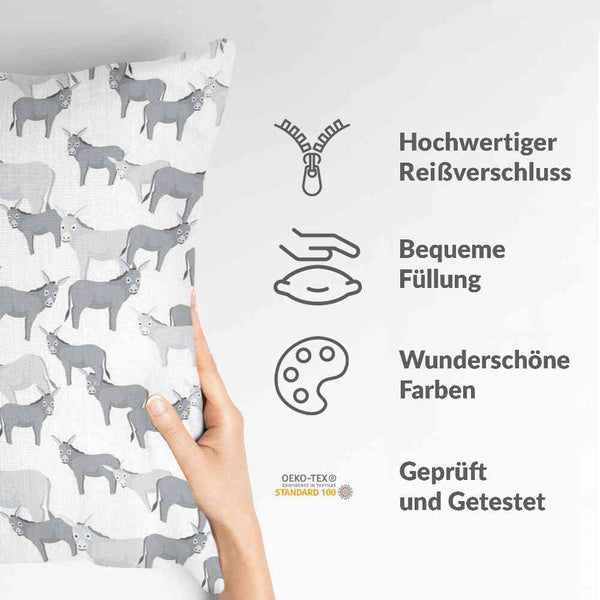 Almohada de salud gris con burros