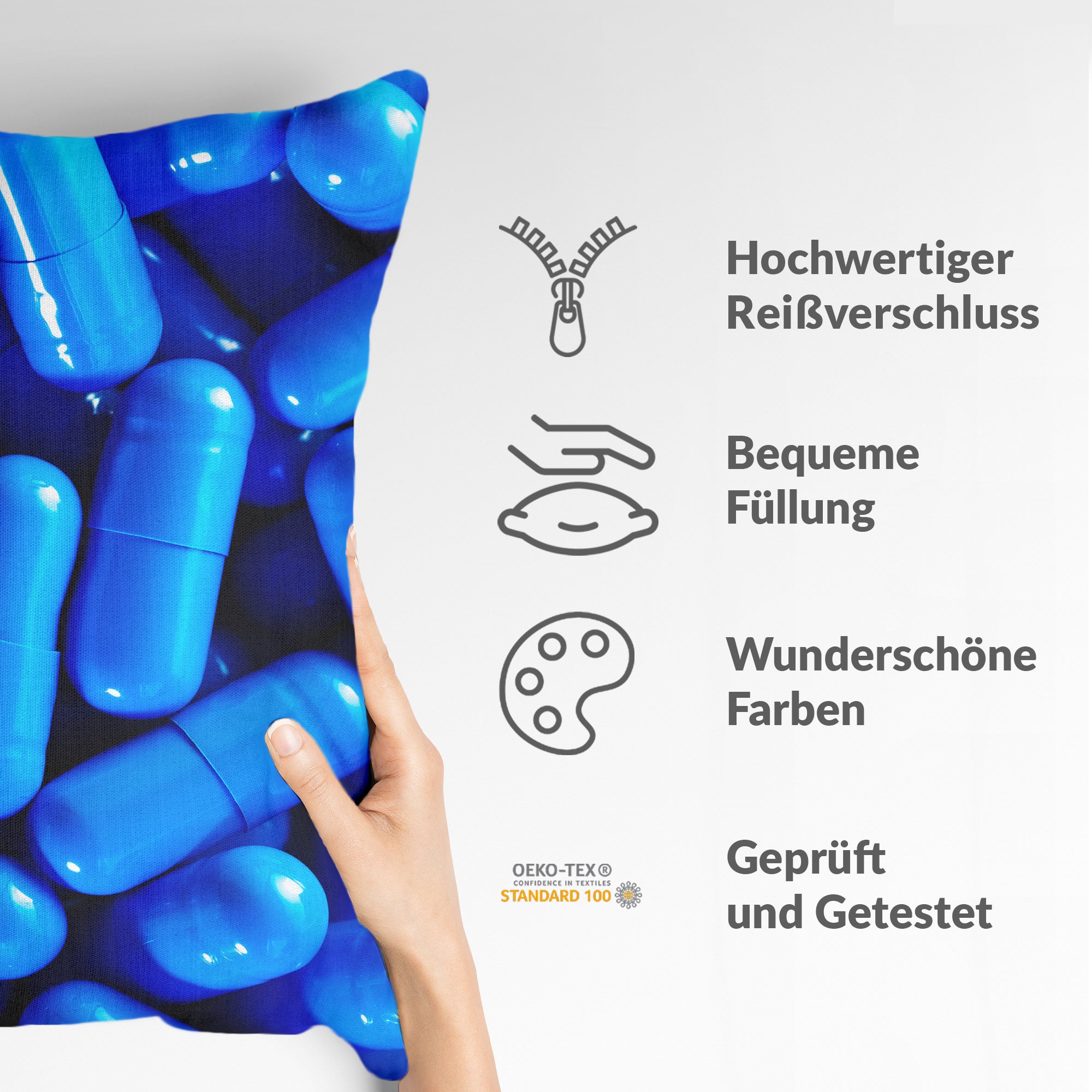 Almohada de salud azul tabletas