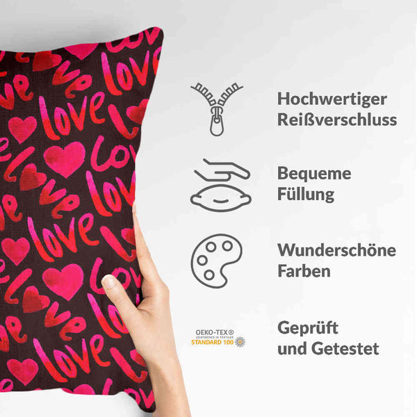 Almohada de salud negra con inscripción Love