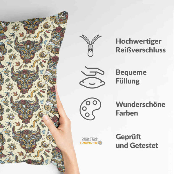 Almohada de salud con cabezas de animales coloridas