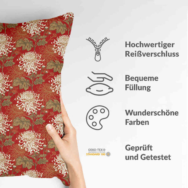 Almohada de salud roja flor grande