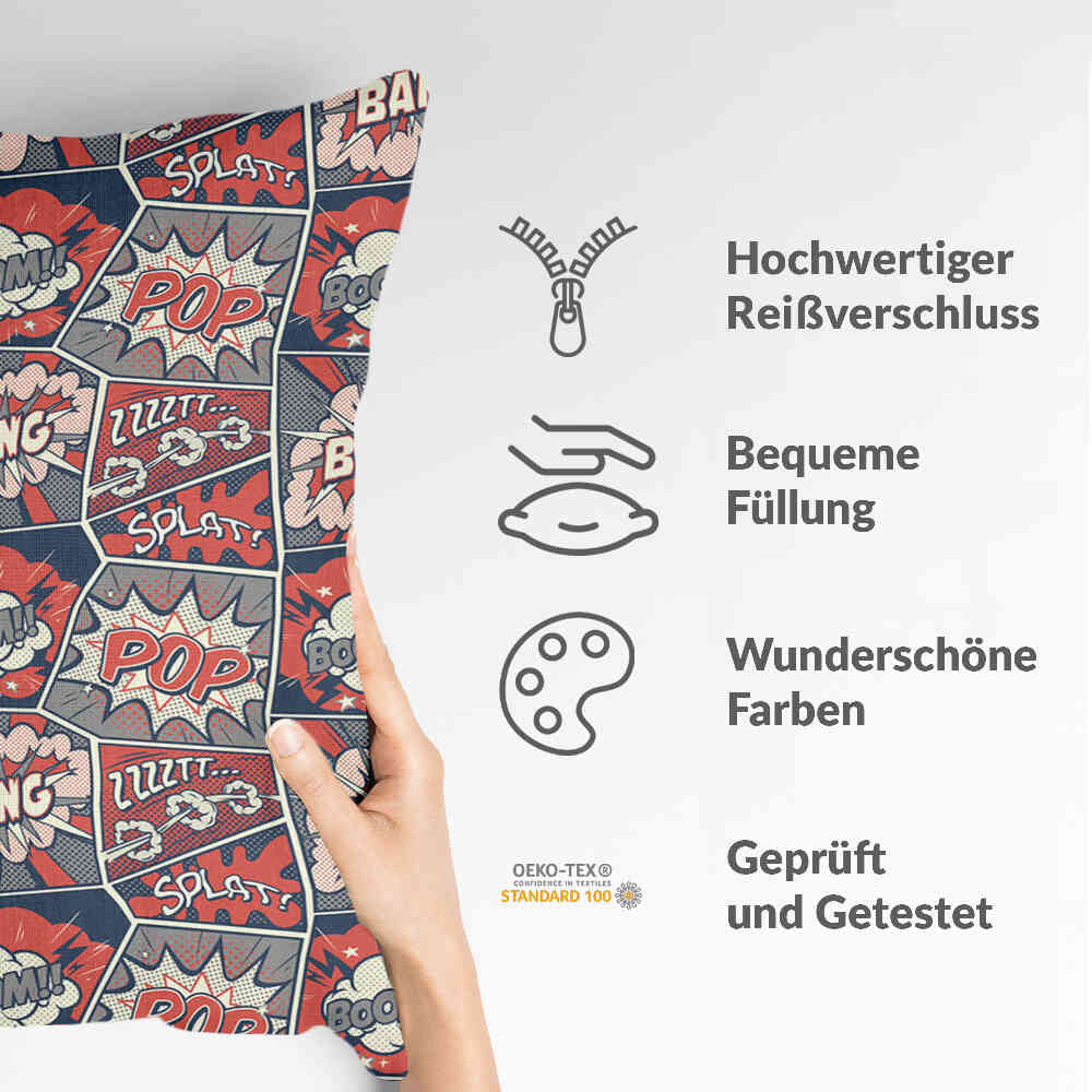 Almohada de salud roja con cómic