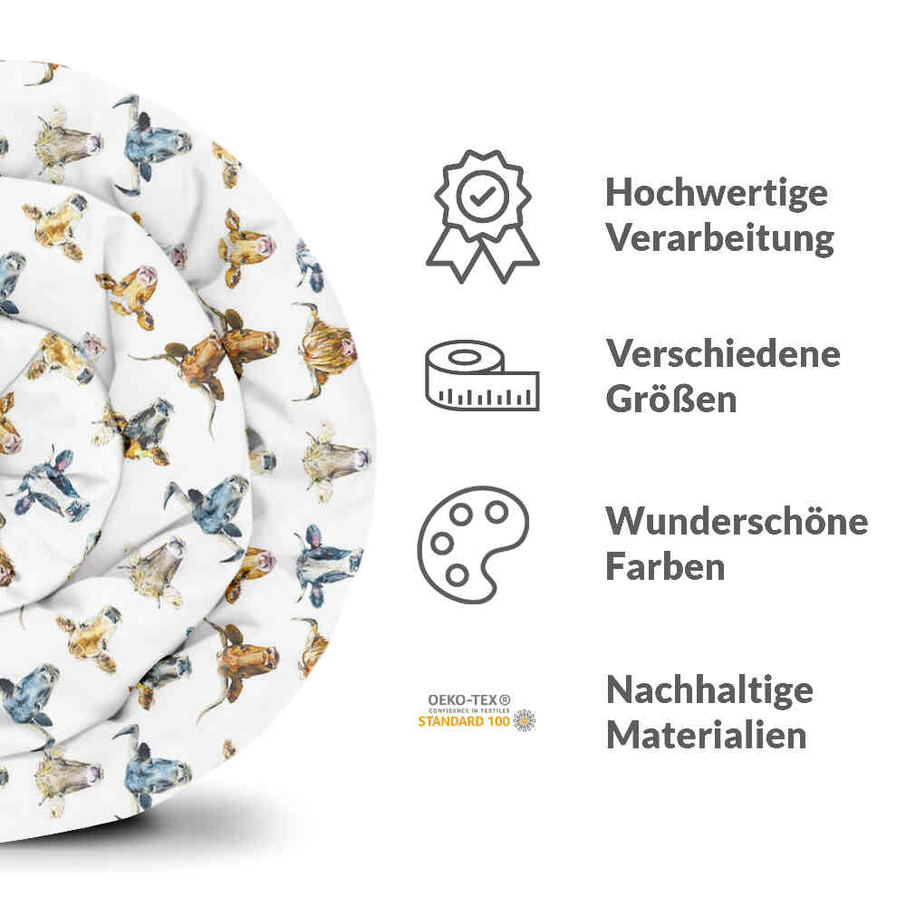 Juego de ropa de cama de mantas terapéuticas blancas con cabezas de toro