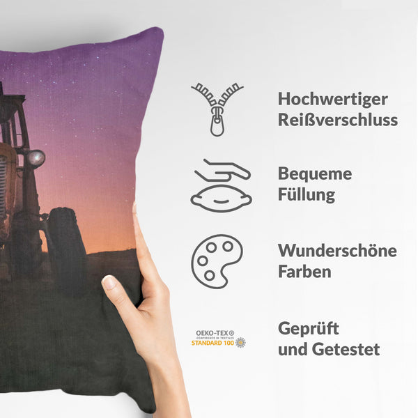 Almohada de salud morada con tractor