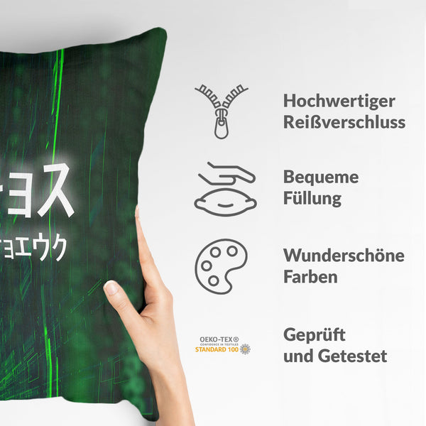 Almohada de salud en verde con caracteres escritos