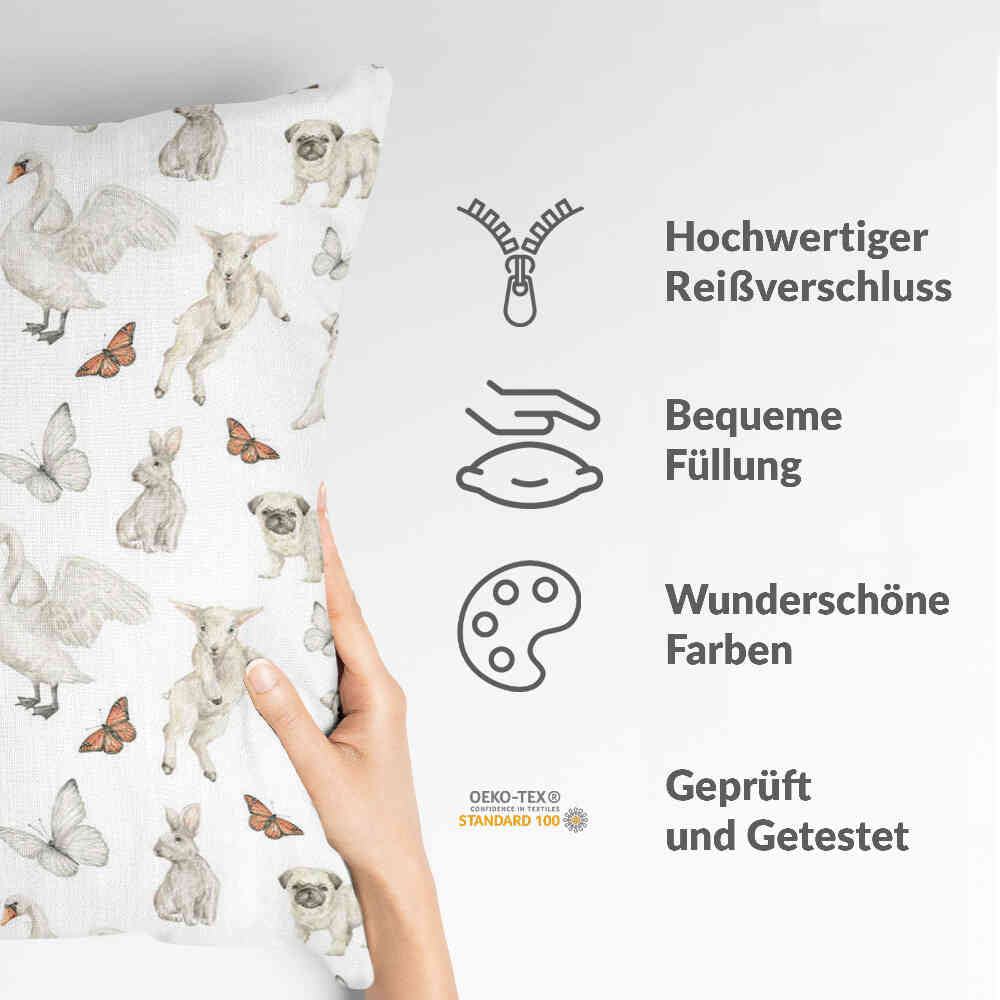 Almohada de salud blanca con animales adorables