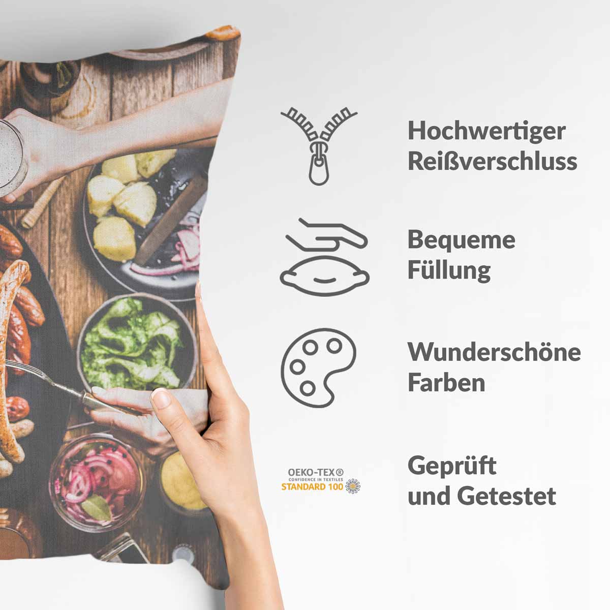 Almohada de salud con plato de salchichas