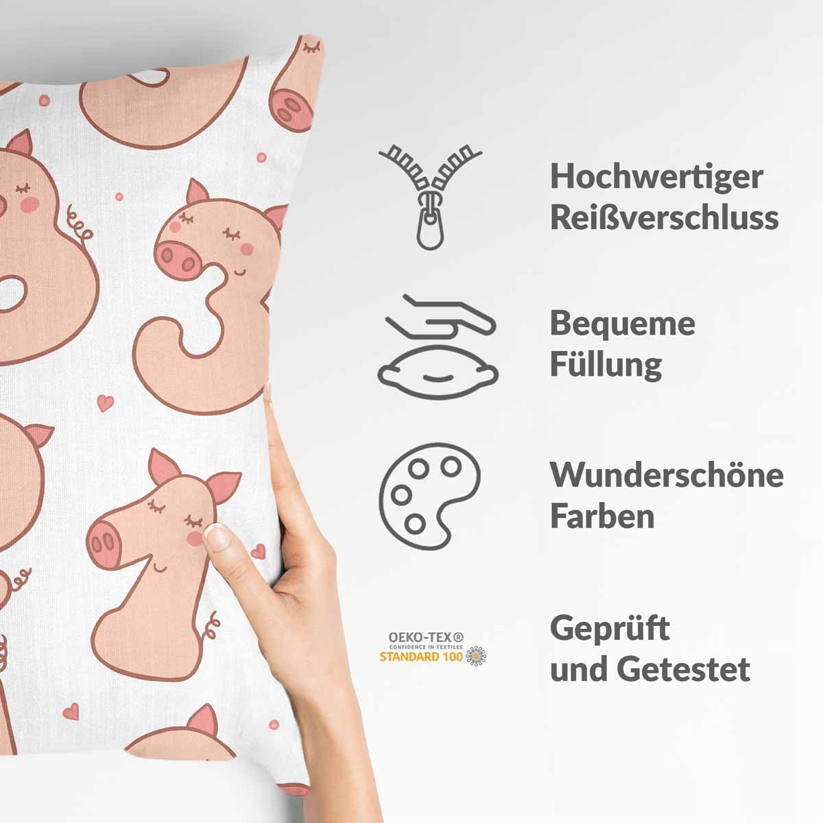 Almohada de salud blanca con números y cerdos