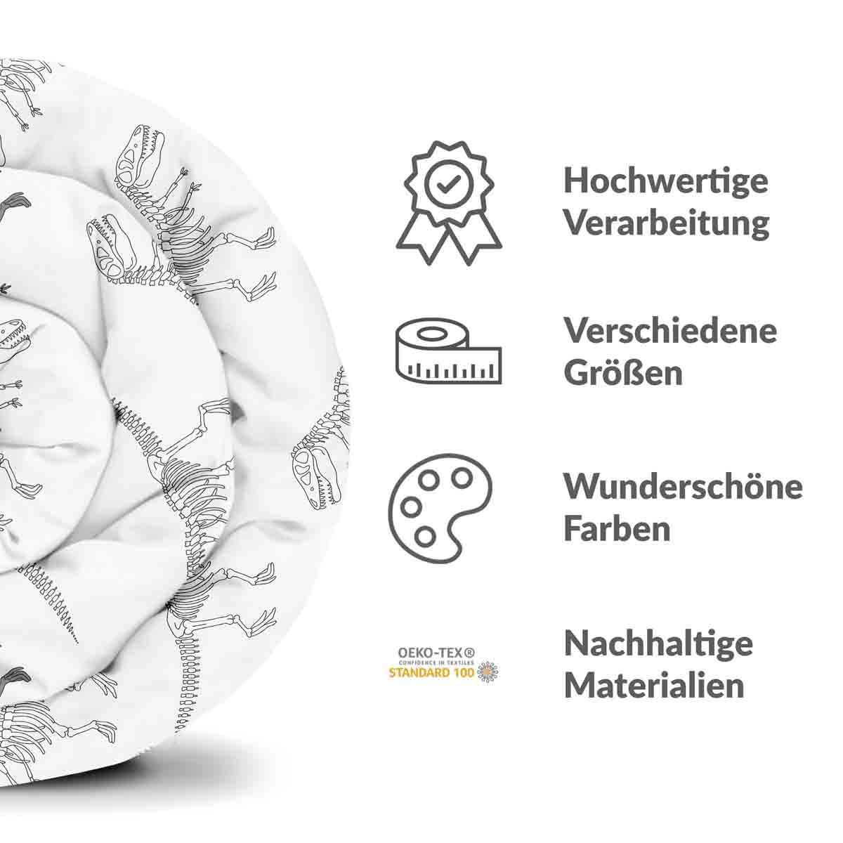 Juego de ropa de cama para terapia blanca con esqueleto de dinosaurio