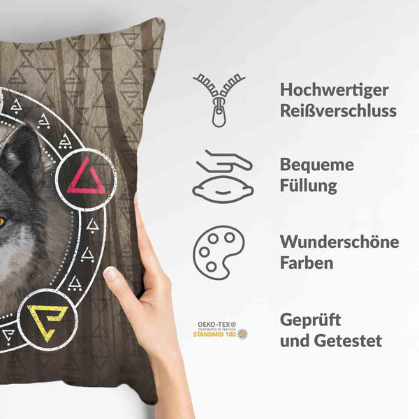 Almohada de salud marrón con lobo