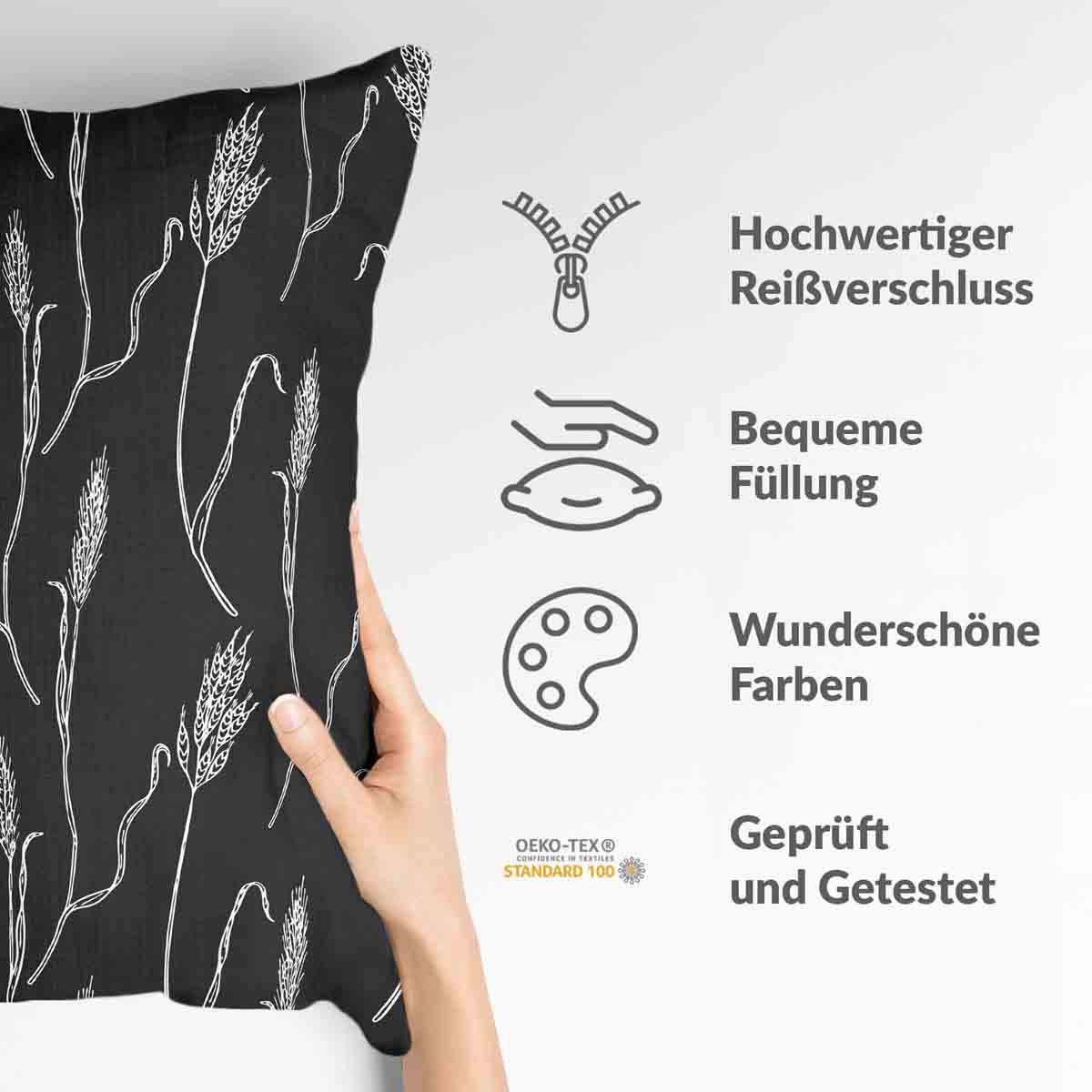 Almohada de salud gris oscuro con ramas blancas